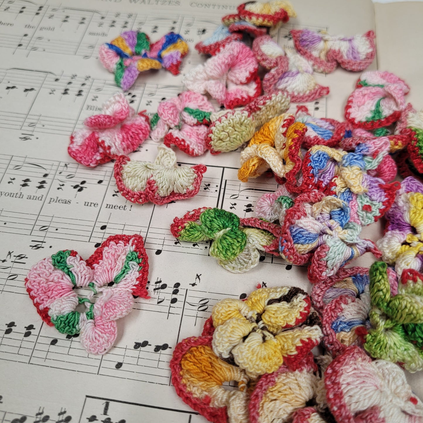 Vintage Crocheted Pansy Blossoms