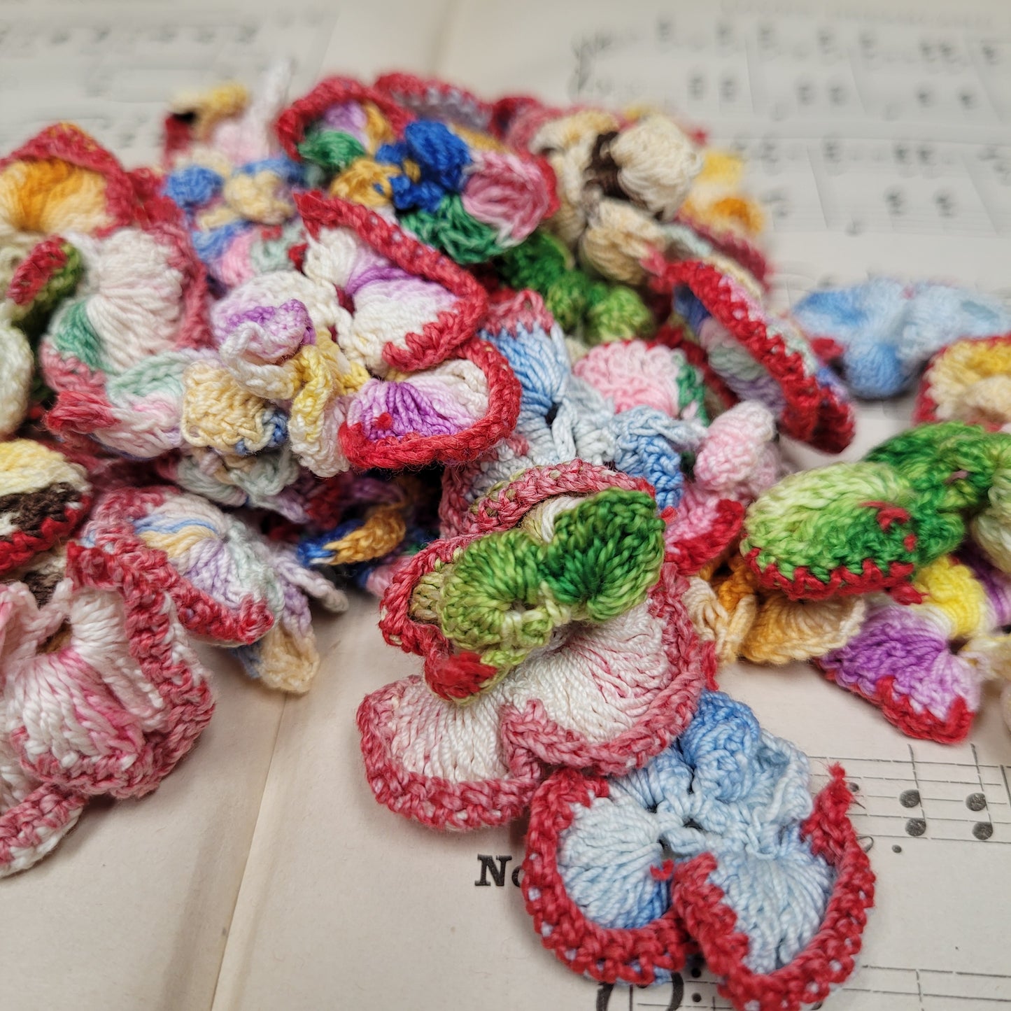 Vintage Crocheted Pansy Blossoms